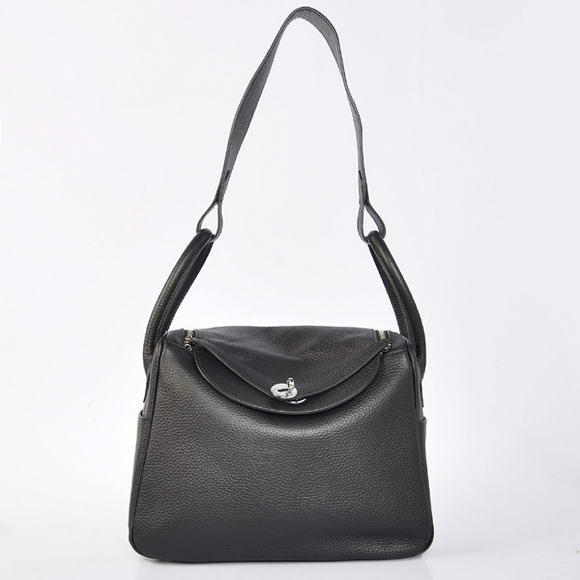 High Quality Replica Hermes Lindy 30CM Havanne Handbags 1057 Black Leather Silver Hardware